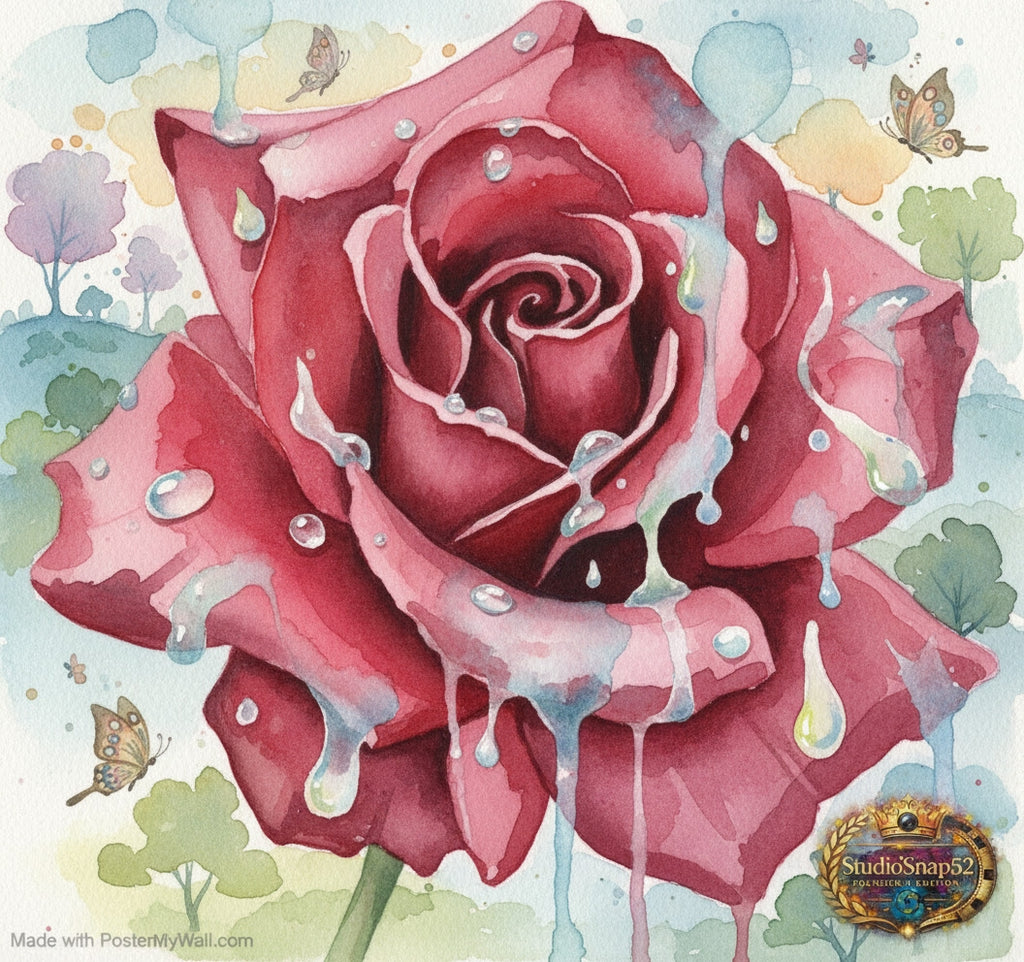 Crimson Cascade Rose Digital Art Print